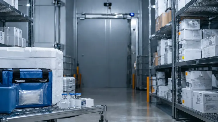 Pharmaceutical cold storage with insulated coolers and vials